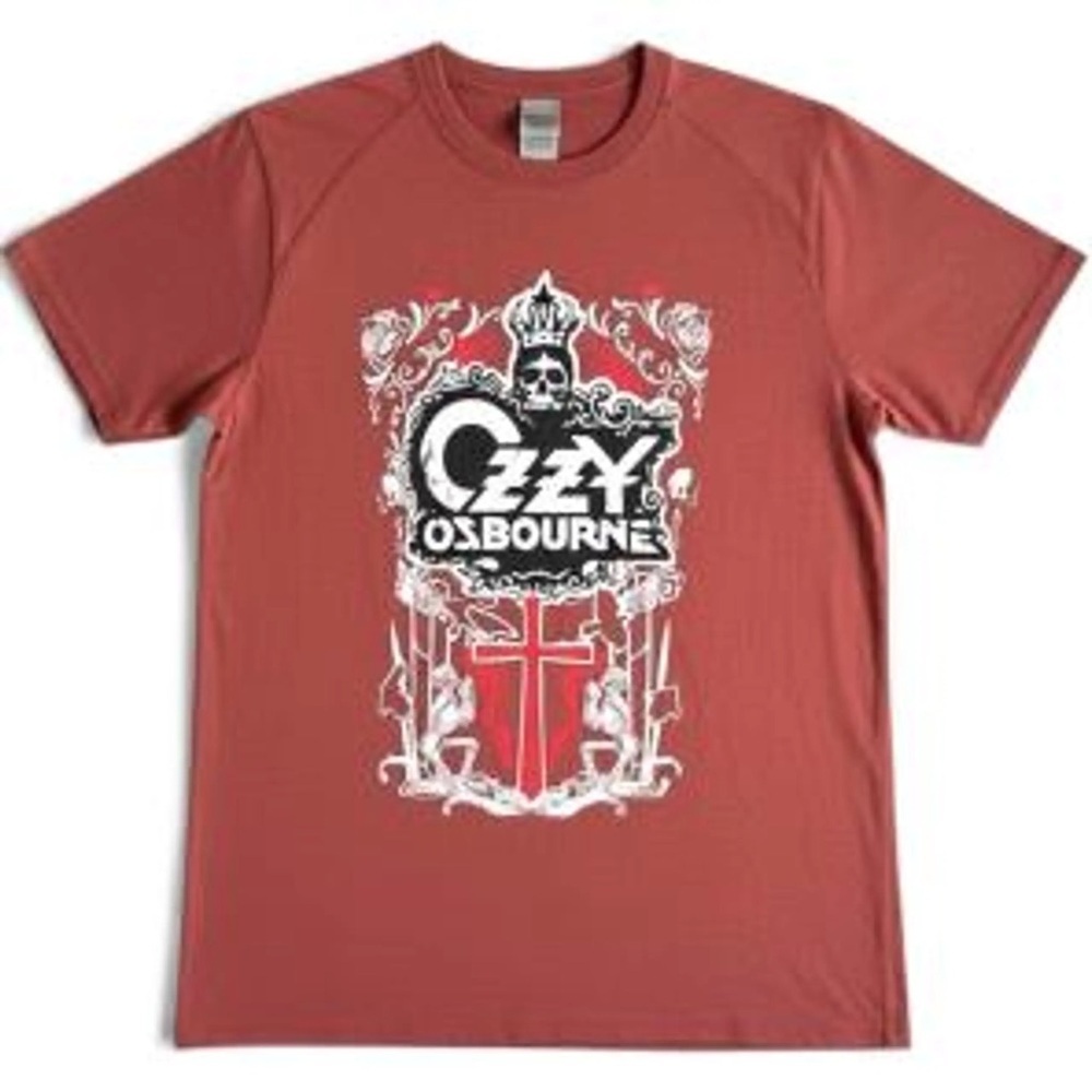 Ozzy Osbourne Crowned Skull Graphic Band Tee Red Rust Large NWT